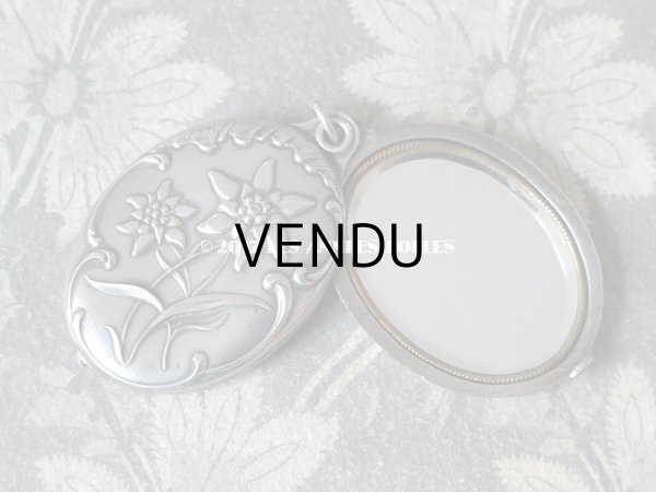 画像4: 1900年代 アンティーク シャトレーヌ 手鏡 エーデルワイス スライド式 ミラー ペンダント (4)