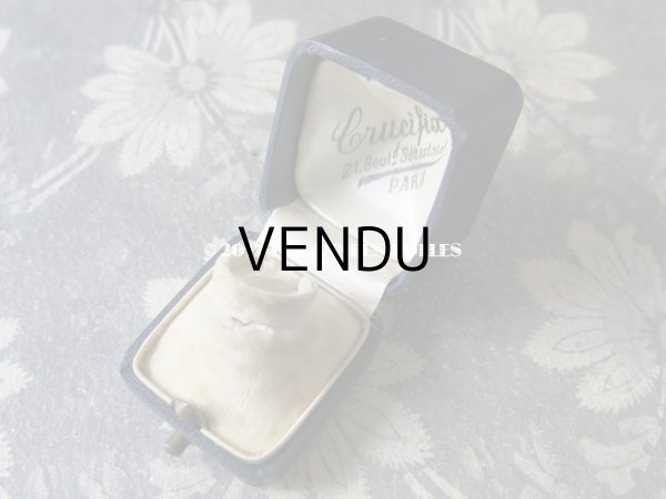 画像6: アンティーク ジュエリーボックス 金彩入り ダークブルー リングボックス (6)