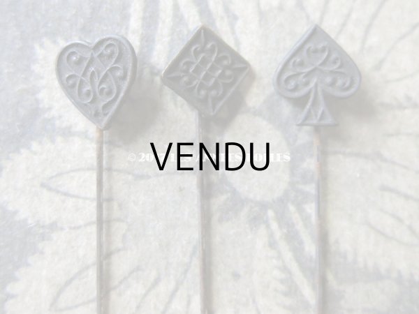 画像13: 1900年代 アンティーク エパングル 鳥　トランプ柄　花 月 フレンチジェット＆ゴールド EPINGLES TOILETTE (13)