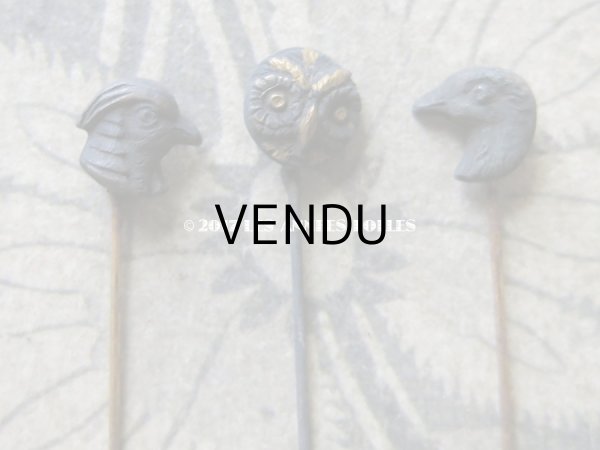 画像17: 1900年代 アンティーク エパングル 鳥　トランプ柄　花 月 フレンチジェット＆ゴールド EPINGLES TOILETTE (17)