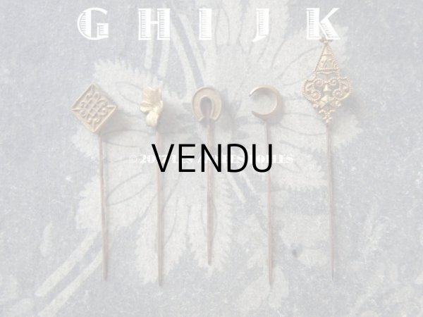 画像8: 1900年代 アンティーク エパングル 鳥　トランプ柄　花 月 フレンチジェット＆ゴールド EPINGLES TOILETTE (8)