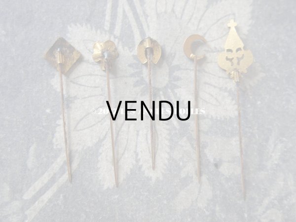 画像11: 1900年代 アンティーク エパングル 鳥　トランプ柄　花 月 フレンチジェット＆ゴールド EPINGLES TOILETTE (11)