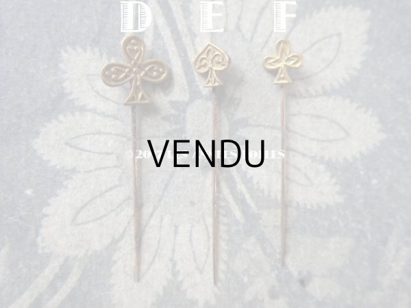 画像5: 1900年代 アンティーク エパングル 鳥　トランプ柄　花 月 フレンチジェット＆ゴールド EPINGLES TOILETTE (5)