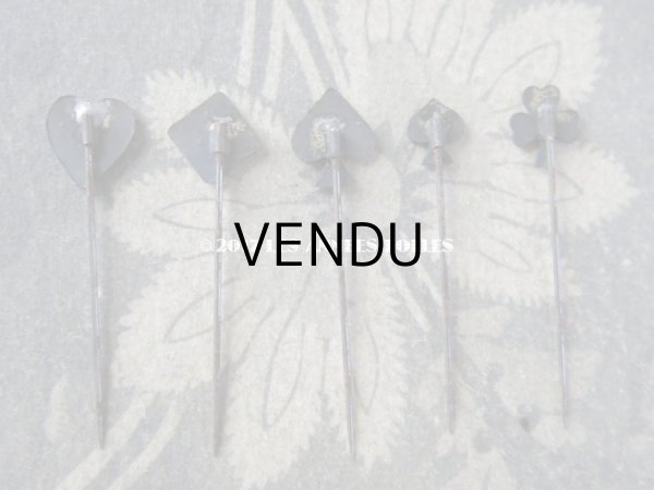 画像15: 1900年代 アンティーク エパングル 鳥　トランプ柄　花 月 フレンチジェット＆ゴールド EPINGLES TOILETTE (15)