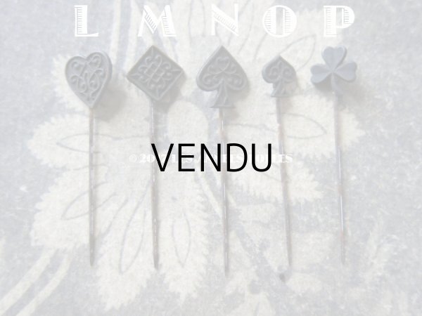 画像12: 1900年代 アンティーク エパングル 鳥　トランプ柄　花 月 フレンチジェット＆ゴールド EPINGLES TOILETTE (12)