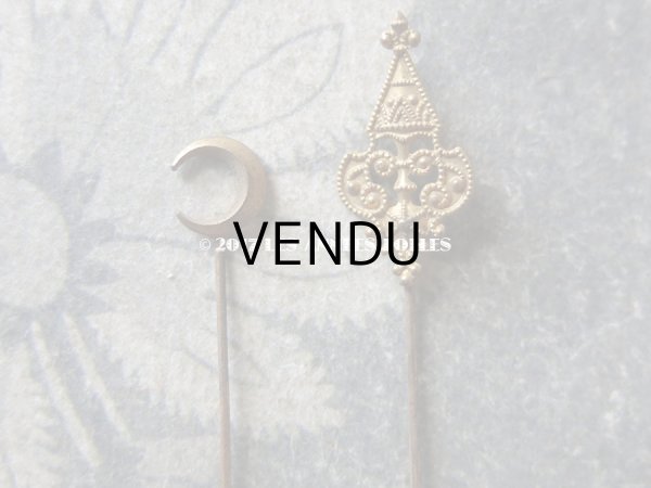 画像10: 1900年代 アンティーク エパングル 鳥　トランプ柄　花 月 フレンチジェット＆ゴールド EPINGLES TOILETTE (10)