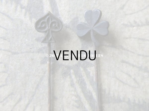 画像14: 1900年代 アンティーク エパングル 鳥　トランプ柄　花 月 フレンチジェット＆ゴールド EPINGLES TOILETTE (14)