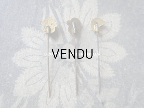 画像4: 1900年代 アンティーク エパングル 鳥　トランプ柄　花 月 フレンチジェット＆ゴールド EPINGLES TOILETTE (4)