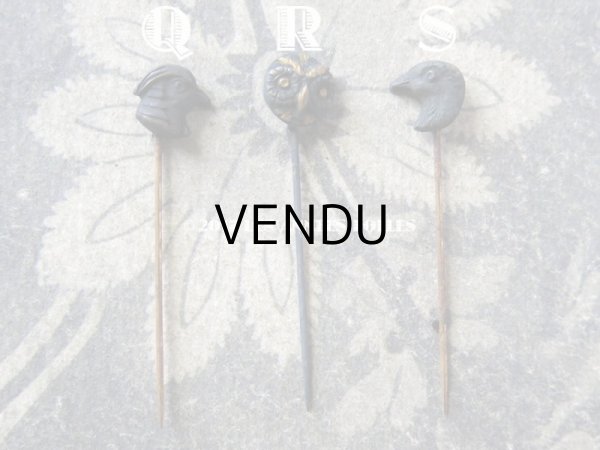 画像16: 1900年代 アンティーク エパングル 鳥　トランプ柄　花 月 フレンチジェット＆ゴールド EPINGLES TOILETTE (16)