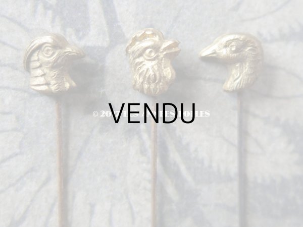 画像3: 1900年代 アンティーク エパングル 鳥　トランプ柄　花 月 フレンチジェット＆ゴールド EPINGLES TOILETTE (3)