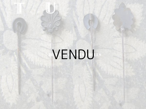 画像19: 1900年代 アンティーク エパングル 鳥　トランプ柄　花 月 フレンチジェット＆ゴールド EPINGLES TOILETTE (19)