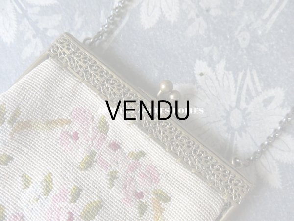 画像5: 19世紀末 アンティーク  オモニエール 薔薇のブーケ & ガーランド ニードルポイント (5)