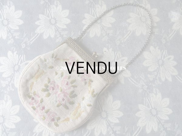 画像4: 19世紀末 アンティーク  オモニエール 薔薇のブーケ & ガーランド ニードルポイント (4)