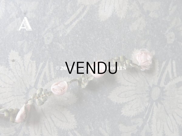 画像5: 19世紀末 アンティーク シルク製  ロココトリム ピンクの薔薇 ロココリボン (5)