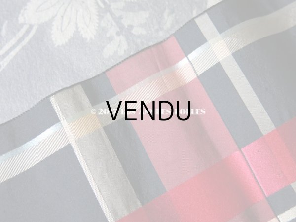 画像4: 1900年代 アンティーク シルク製 幅広 リボン 黒 & 赤 &クリームイエロー & 水色 & ワイン色の格子柄  290cm (4)