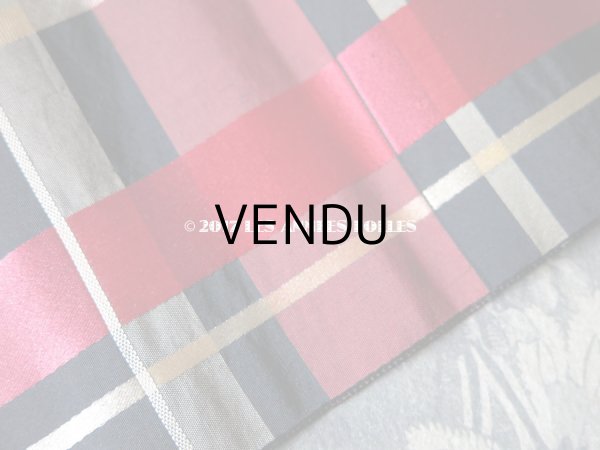 画像5: 1900年代 アンティーク シルク製 幅広 リボン 黒 & 赤 &クリームイエロー & 水色 & ワイン色の格子柄  290cm (5)