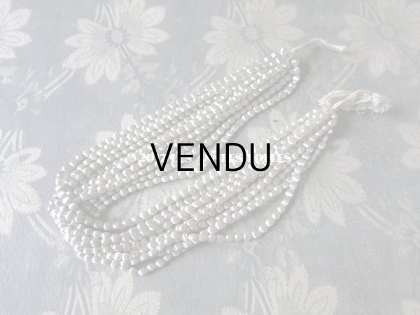 画像7: 1920年代 アンティーク 吹きガラス製 ビーズ ライン入り シルバー  スフレビーズ 4mm  (7)