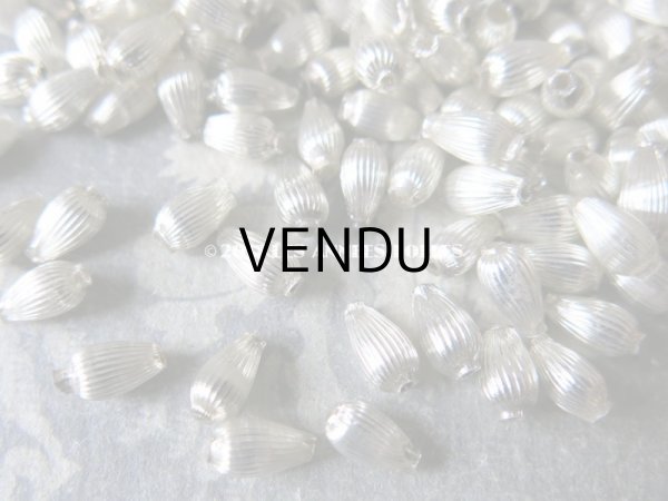 画像3: 1920年代 アンティーク 吹きガラス製 ビーズ ライン入り ドロップ型 シルバー  スフレビーズ 7×4mm  (3)