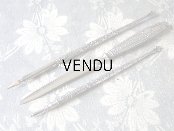 画像8: アンティーク シルバー製 レタリングセット 花＆リボン ペン軸 & シーリングスタンプ ＆レターオープナー & ペーパーナイフ & ペンシル (8)