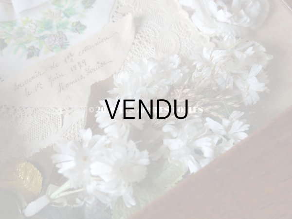 画像6: 1879年 アンティーク ガラスのフレーム入り コミュニオンの記念 淡いピンクの薔薇のヘッドリース　 (6)