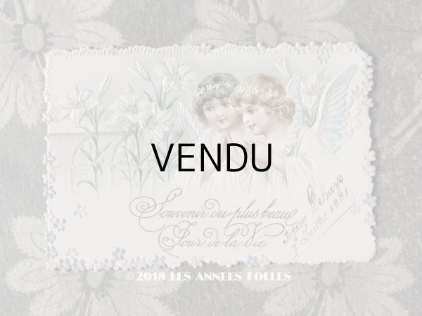 画像1: 1901年 アンティーク クロモ 白百合と天使 (1)