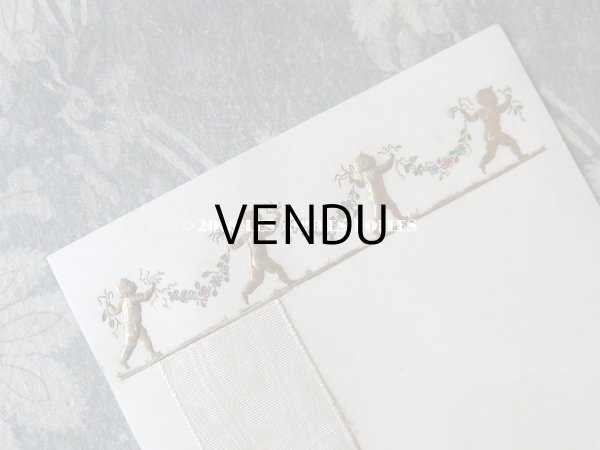 画像7: 未使用 アンティーク メニュー MENU 天使＆花のガーランド 3枚セット (7)