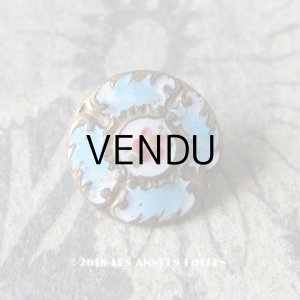 画像: アンティーク エナメル ボタン 薔薇 ハンドペイント ブルー & ゴールドレリーフ 13mm