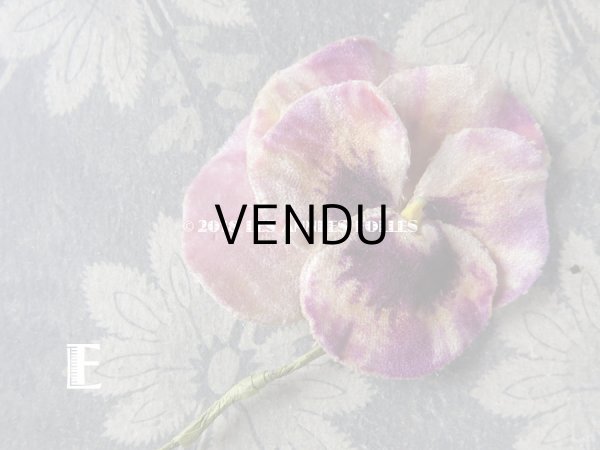 画像14: アンティーク  パンジーの布花 ベルベットのコサージュ (14)