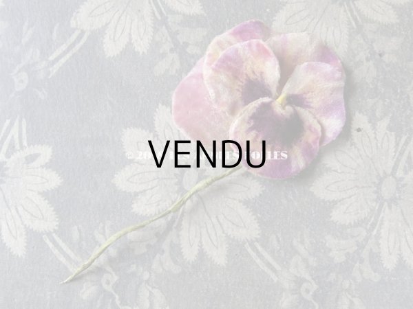 画像15: アンティーク  パンジーの布花 ベルベットのコサージュ (15)