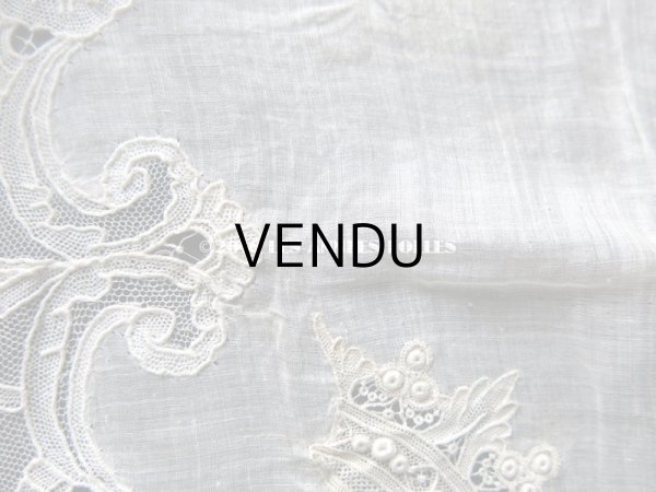 画像10: 19世紀 アンティーク ポワンドガーズのレース  結婚式のハンカチ 王冠の刺繍 【 ポワン・ド・ガーズ 】 (10)
