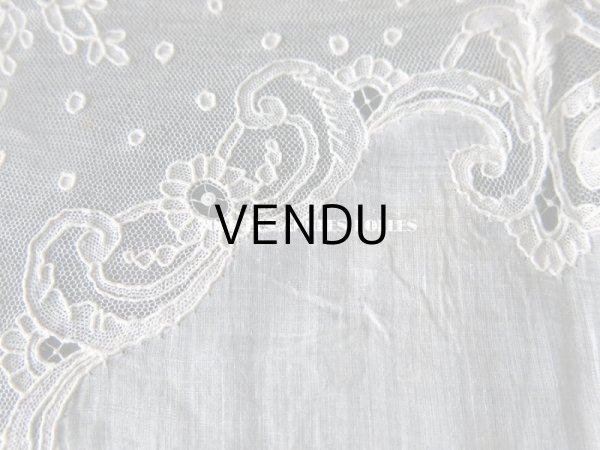 画像8: 19世紀 アンティーク ポワンドガーズのレース  結婚式のハンカチ 王冠の刺繍 【 ポワン・ド・ガーズ 】 (8)