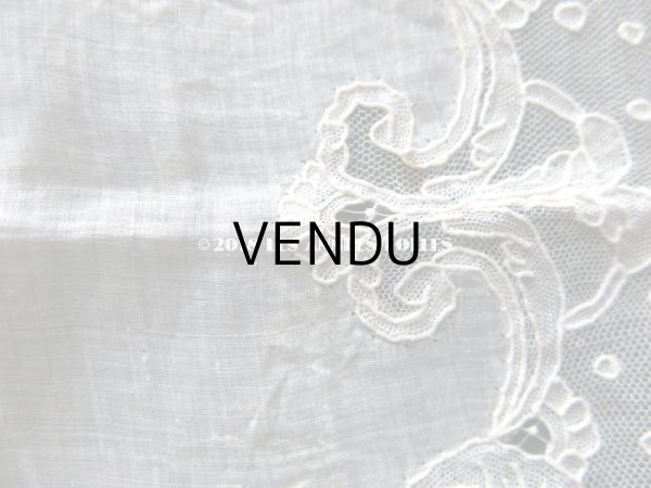 画像11: 19世紀 アンティーク ポワンドガーズのレース  結婚式のハンカチ 王冠の刺繍 【 ポワン・ド・ガーズ 】 (11)