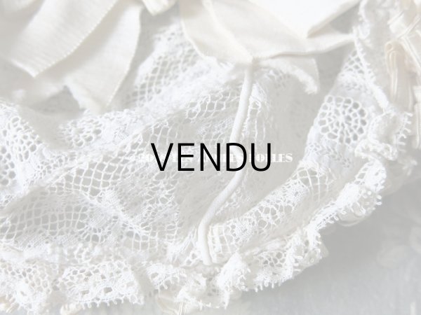 画像9: アンティーク ドール用 シルクリボンとレースのボネ (9)