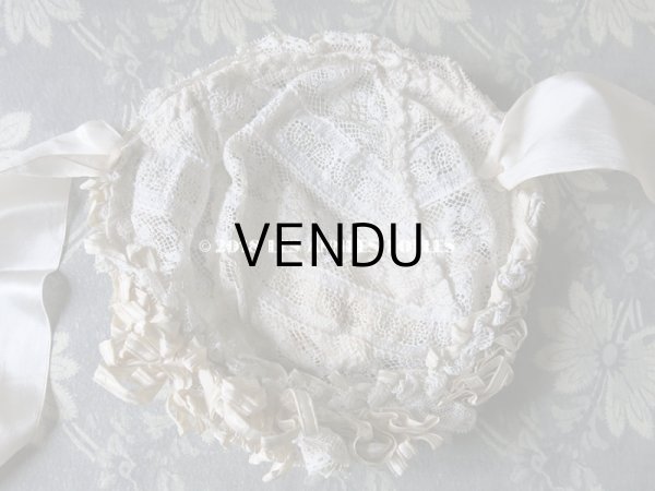 画像7: アンティーク ドール用 シルクリボンとレースのボネ (7)