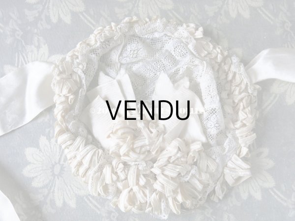 画像3: アンティーク ドール用 シルクリボンとレースのボネ (3)