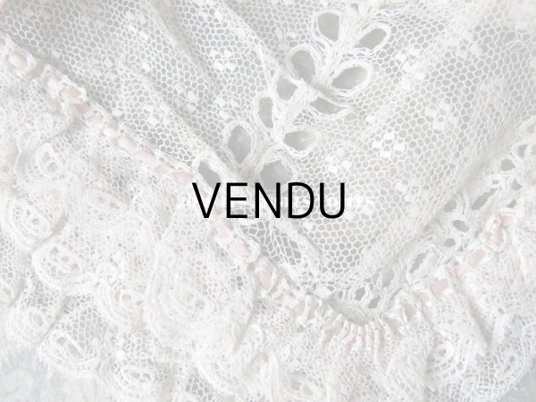 画像5: 1900年代 アンティーク 少女用 レースのボネ ベビーピンクのシルクリボン ナイトキャップ (5)