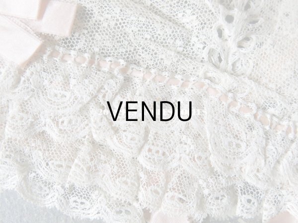 画像4: 1900年代 アンティーク 少女用 レースのボネ ベビーピンクのシルクリボン ナイトキャップ (4)