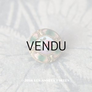 画像: アンティーク エナメル ボタン 薔薇 ハンドペイント ゴールドレリーフ 11mm