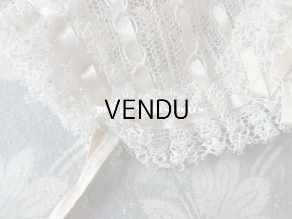 画像7: アンティーク ドール用 シルクリボン&手編みのレースのボネ (7)