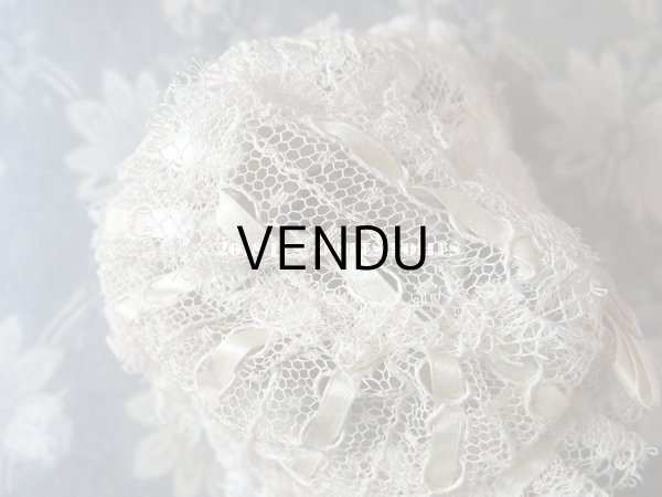 画像6: アンティーク ドール用 シルクリボン&手編みのレースのボネ (6)