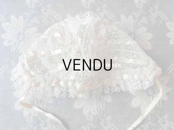 画像5: アンティーク ドール用 シルクリボン&手編みのレースのボネ (5)