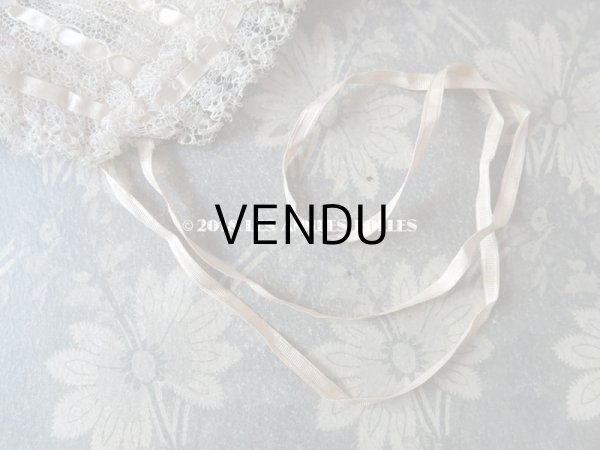 画像8: アンティーク ドール用 シルクリボン&手編みのレースのボネ (8)