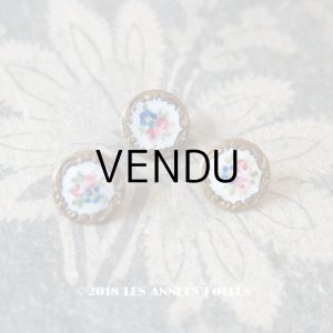 画像: アンティーク エナメル ボタン 薔薇 ハンドペイント ゴールドレリーフ 10mm