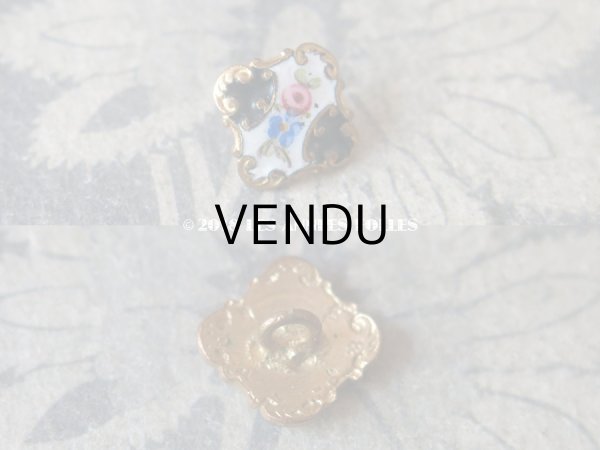 画像2: 19世紀 アンティーク エナメル ボタン 薔薇 ハンドペイント ゴールドレリーフ 11mm (2)