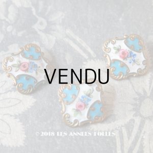 画像: 19世紀 アンティーク エナメル ボタン 薔薇 ハンドペイント ゴールドレリーフ 19mm