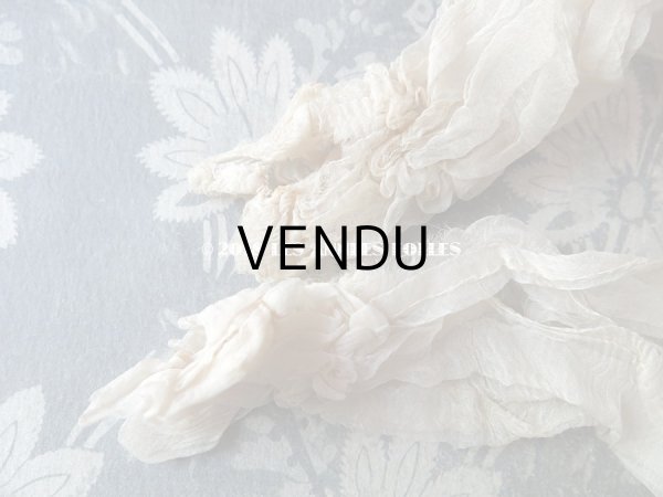 画像8: アンティーク ドール用 シルクオーガンジーのリボン付 フリル＆レースのボネ (8)