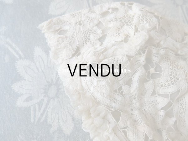 画像6: アンティーク ドール用 シルクオーガンジーのリボン付 フリル＆レースのボネ (6)