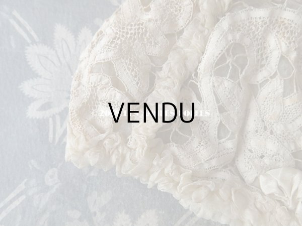 画像3: アンティーク ドール用 シルクオーガンジーのリボン付 フリル＆レースのボネ (3)