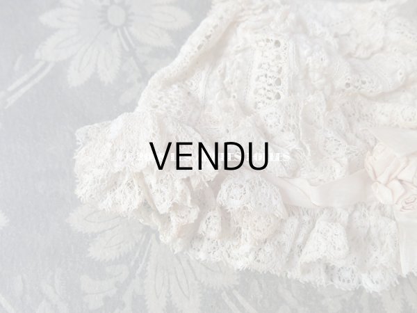 画像3: アンティーク ドール用 淡いピンクの薔薇のモチーフとレースのボネ (3)