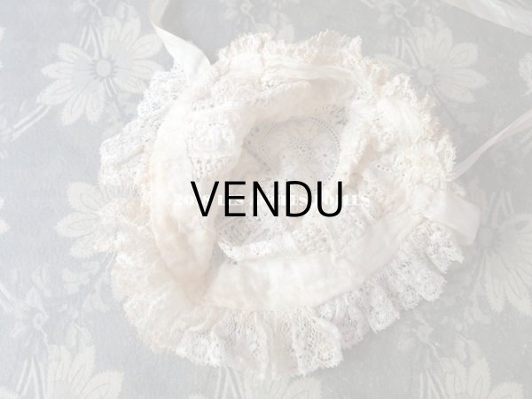 画像10: アンティーク ドール用 淡いピンクの薔薇のモチーフとレースのボネ (10)